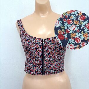 Y2K Juniors Cropped Zip Front Tank Top Medium Cottage Coquette Dainty Indie